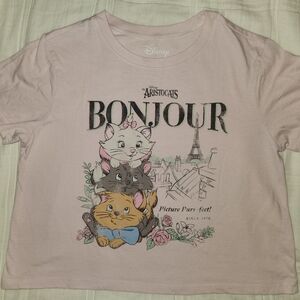 Juniors Disney Aristocats Pink Bonjour Cropped Tee XL Preowned
